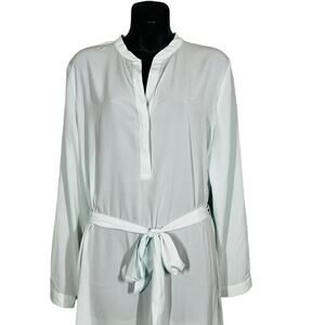 Halogen Belted Shirt Dress Semi Sheer Loose Fit Light Flowy Mint Cream - L